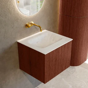 Mondiaz Kurve-dlux 50cm badmeubel ruby met 1 lade en wastafel grunne midden zonder kraangat opalo