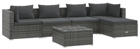 vidaXL 6-delige Loungeset met kussens poly rattan grijs