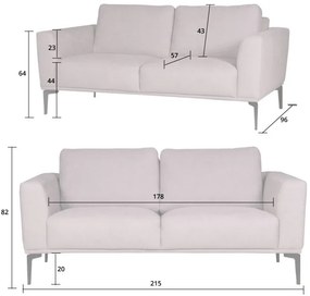 3 zitsbank - Tulp - stof Sorro lichtgrijs 90