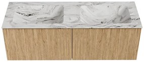 Mondiaz Kurve-dlux 130cm badmeubel oak met 2 lades en wastafel leaf dubbel 2 kraangaten glace