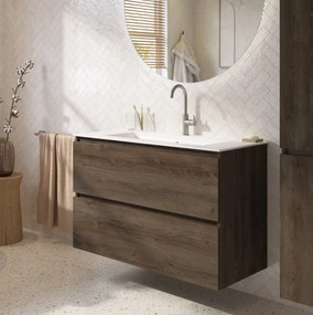 Saqu Terra voorgemonteerd badmeubel incl. mat witte keramische wastafel 101x46cm sepia eiken