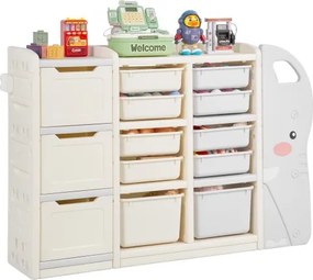 VEVOR Speelgoedopbergplank in de vorm van een olifant, multifunctionele opbergruimte met 4 niveaus en 10 flexibele plastic bakken, voor in de slaapkamer of klas (grijs + beige)