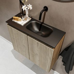 Mondiaz Ture 60cm toiletmeubel light brown grey met wastafel urban rechts geen kraangat