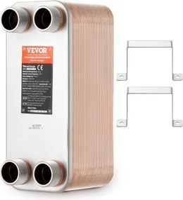 VEVOR warmtewisselaar, 127 x 305 mm, 50 platen, gesoldeerde platenwarmtewisselaar, koper/316L roestvrij staal water-water warmtewisselaar voor vloerverwarming, warmwaterverwarming, sneeuwsmelten, bierkoeling