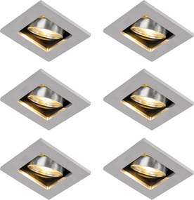 Set van 6 moderne inbouwspots aluminium draai- en kantelbaar GU10 50mm - Qure