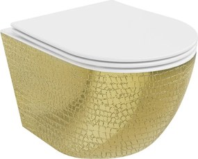 Mexen Lena wc-pot Rimless met softclose slim stoel, duroplast, wit/goud schubbenpatroon - 30224008