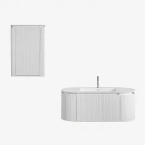 Carsone Houten Badkamermeubelset Met Geïntegreerde Wastafel Wit & Wit & Spiegelloze & Geborsteld Grijs ↑20 Cm Met Overloop Aftapventiel Orveta - Sklum