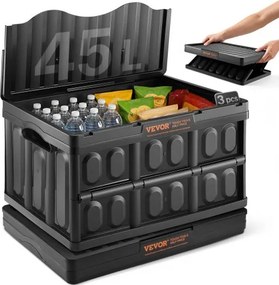VEVOR Set van 3 45L Professionele Vouwdozen van PP Transportdoos met Deksel Vouwbare Opbergdoos met Handvat Stapelbare Dozen Opbergdoos Vouwdozen Stapelbare Dozen voor Opslag &amp; Transport