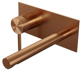 Brauer Copper Carving inbouw wastafelkraan plaat met rechte uitloop, lange handgreep en ColdStart geborsteld koper PVD links