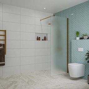 Fortifura Galeria inloopdouche - 80x200cm - mat glas - wandarm - Geborsteld koper PVD (Koper) SW797925/SW876702