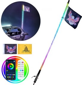 VEVOR 1-delige 3-voet zweeplamp, APP- en RF-afstandsbediening, LED-zweeplamp, waterdichte 360° spiraalvormige RGB-zweeplamp met verlichting en 2 vlaggen, voor UTV's, ATV's, motorfietsen, RZR, Can-Am