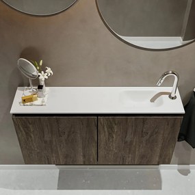 Mondiaz Ture 100cm toiletmeubel dark brown met wastafel talc rechts 1 kraangat