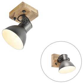 Industriële Spot / Opbouwspot / Plafondspot antraciet met mango hout 18 cm - Mangoes Industriele / Industrie / Industrial E27 rond Binnenverlichting Lamp