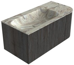 Mondiaz Kurve-dlux 95cm badmeubel ronding rechts shadow met 1 lade en deur en wastafel big small links zonder kraangat glace