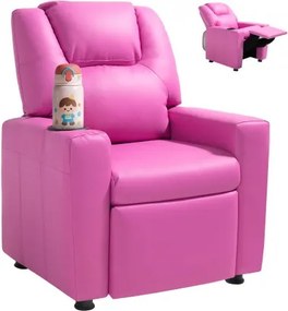 VEVOR Kinderfauteuil met bekerhouders, 101° tot 121° verstelbare rugleuning, PU-leren relaxfauteuil met voetenbank, voor jongens en meisjes (roze) 41 kg draagvermogen relaxfauteuil