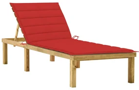 vidaXL Ligbed met rood kussen geïmpregneerd grenenhout