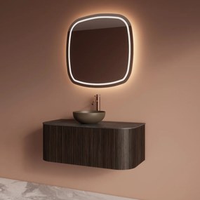 Gliss Design Alluro badmeubel ribbelfront met ronding links/rechts 100cm ebony en zwart leisteen toppaneel