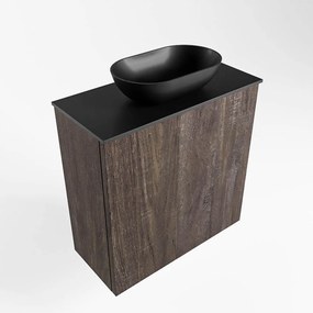 Mondiaz Fowy toiletmeubel 50cm dark brown met zwarte waskom midden zonder kraangat