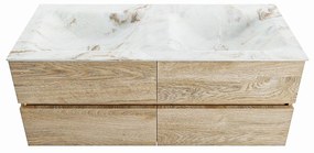 Mondiaz Vica DLux badmeubel 120cm washed oak 4 lades met wastafel frappe dubbel zonder kraangat