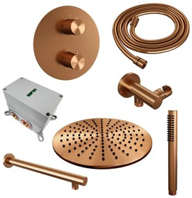 Brauer Copper Carving thermostatische inbouw regendouche met staafhanddouche, rechte muurarm en hoofddouche 30cm set 74 koper geborsteld PVD