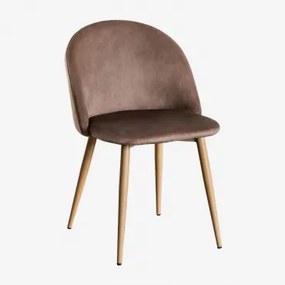 Set Van 4 Eetkamerstoelen Bekleed Met Kana Fluweel Bruin - Army & Natuurlijk Hout - Sklum