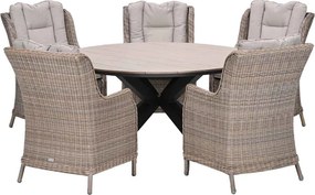 Garden Impressions Marbella tuinset 6-delig vin. willow - Tulli tuintafel Ø148 cm
