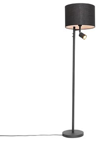 Vloerlamp zwart met witte binnenkant en leeslamp - Jelena Modern E27 rond Binnenverlichting Lamp