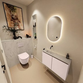 Mondiaz Ture DLux toiletmeubel 80cm rosee met wastafel opalo links zonder kraangat