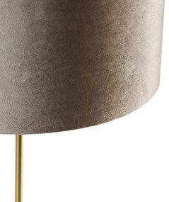 Tafellamp messing met velours kap taupe 35cm - Kaso Klassiek / Antiek E27 rond Binnenverlichting Lamp