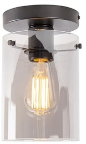 Design plafondlamp zwart met smoke glas - Dome
