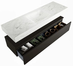 Mondiaz Alan DLux badmeubel 150cm urban 1 lade met wastafel opalo midden zonder kraangat