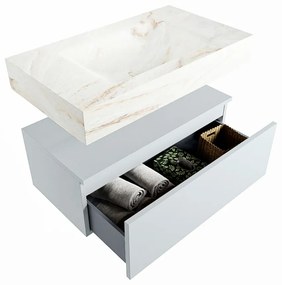 Mondiaz Alan DLux badmeubel 80cm clay 1 lade met wastafel frappe midden zonder kraangat