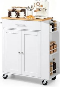 VEVOR Keukeneilandtrolley met 1 lade en 2 deuren, wit, verrijdbaar keukeneiland, keukentrolley met kruidenrek, handdoekrek en tafelblad (640 x 380 x 15 mm) voor de eetkamer, serveerwagen