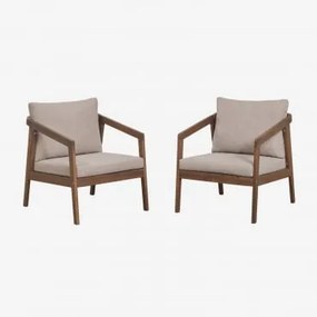 Set Van 2 Fauteuils Van Acaciahout Kaela Donker Acaciabruin & Hazelnootbruin Doek - Sklum