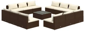 vidaXL 13-delige Loungeset met kussens poly rattan bruin