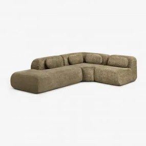 Modulaire Hoekbank Van 3 Delen Met Linker Divan In Vacuüm Verpakte Chenille Merida Chenille Dik Saliegroen - Sklum