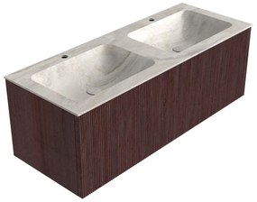 Mondiaz Kurve-dlux 120cm badmeubel ruby met 1 lade en wastafel leaf dubbel 2 kraangaten ostra