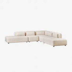 5-delige Modulaire Hoekbank Met Dubbele Chaise Longue Fogler Corduroy Linnen Beige - Sklum