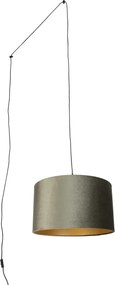 Hanglamp zwart met stekker en groene kap met gouden binnenkant 35cm - Cavalux