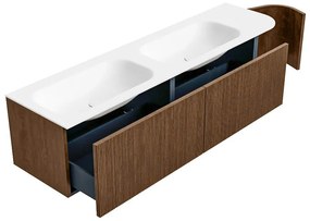 Mondiaz Kurve 175cm badmeubel ronding rechts walnut met 2 lades en 1 deur en wastafel big small dubbel/links zonder kraangat