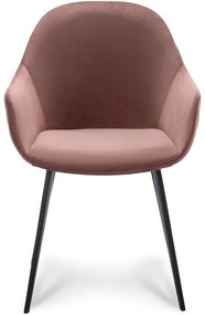 Goossens Basic Eetkamerstoel Vorst roze velvet stof met armleuning, elegant chic