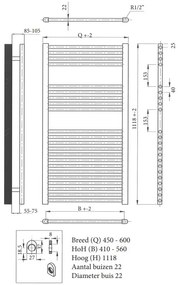 Sanicare design handdoekradiator 60x112cm zilver grijs