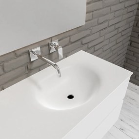 Zaro Sevilla Solid Surface badmeubel 150cm mat wit zonder kraangat spoelbak rechts 4 lades