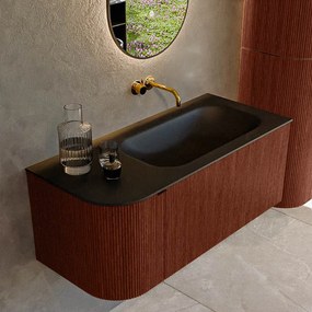 Mondiaz Kurve 105cm badmeubel ronding links ruby met 1 lade en deur en wastafel big small rechts zonder kraangat urban