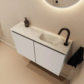 Mondiaz Ture DLux toiletmeubel 80cm linen met wastafel ostra rechts met kraangat