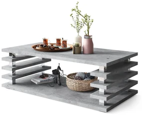 PORTO Beton Millennium - MODERNE KOFFIETAFEL MET LAMELLEN 2IN1, OP WIELEN/POTEN