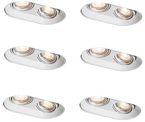Set van 6 Afgeronde inbouwspot wit GU10 50mm 2-lichts - Hubs GU10 Binnenverlichting Lamp