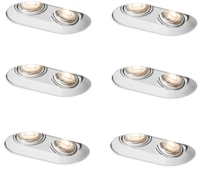 Set van 6 Afgeronde inbouwspot wit GU10 50mm 2-lichts - Hubs GU10 Binnenverlichting Lamp