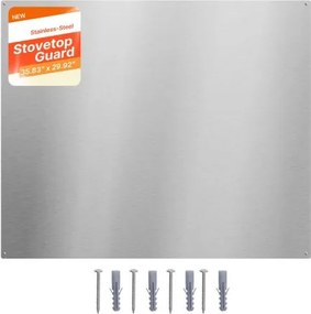 VEVOR keukenachterwand 91 x 76 cm, gemaakt van roestvrij staal, wandbescherming voor kookplaat en afzuigkap met voorgeboorde gaten, robuuste spatbescherming voor keuken, koken en praktische opbergruimte, zilverkleurig