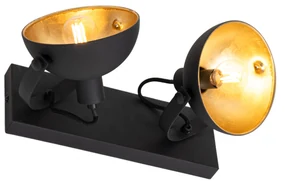 Industriële plafondlamp zwart met goud 2-lichts verstelbaar - Magnax Industriele / Industrie / Industrial E14 Binnenverlichting Lamp